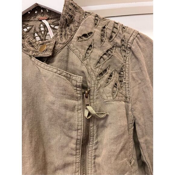 Free People Olive Lace Side Zip Jacket sz 4 - Picture 3 of 6